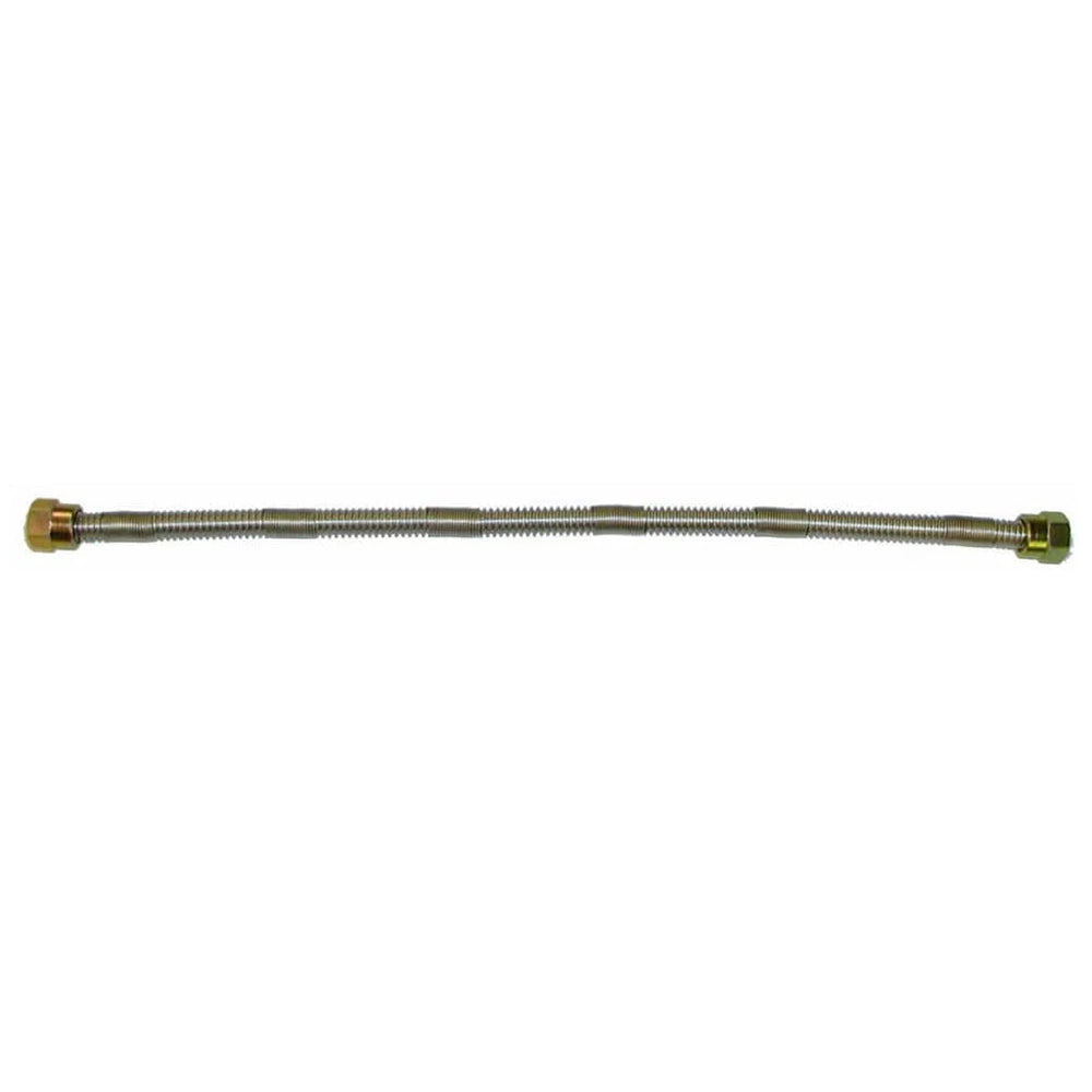 Stainless flex connection hose with two brass-colored end fittings, 3/8 in OD x 18 in