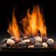 Vented gas burner with river stones and flames