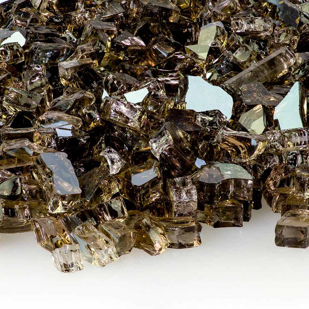 Bronze reflective fire glass chunks with clear facets