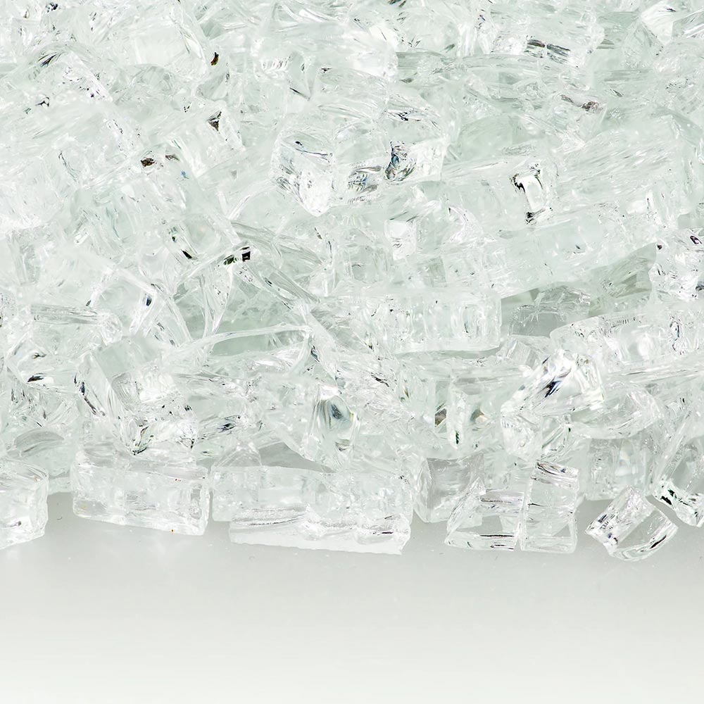 Crystal ice reflective fire glass, clear glass chunks, 1/2-inch size