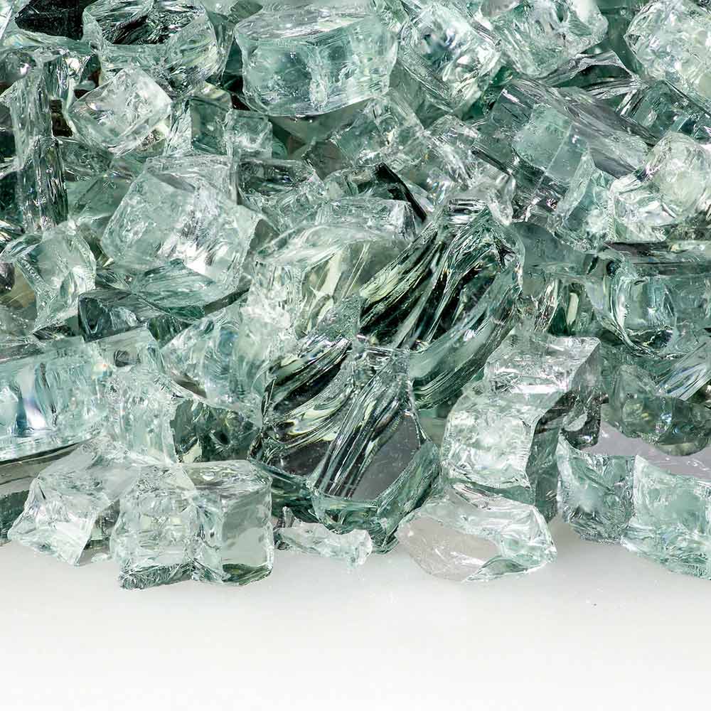 Hargrove reflective fire glass, clear green glass chunks
