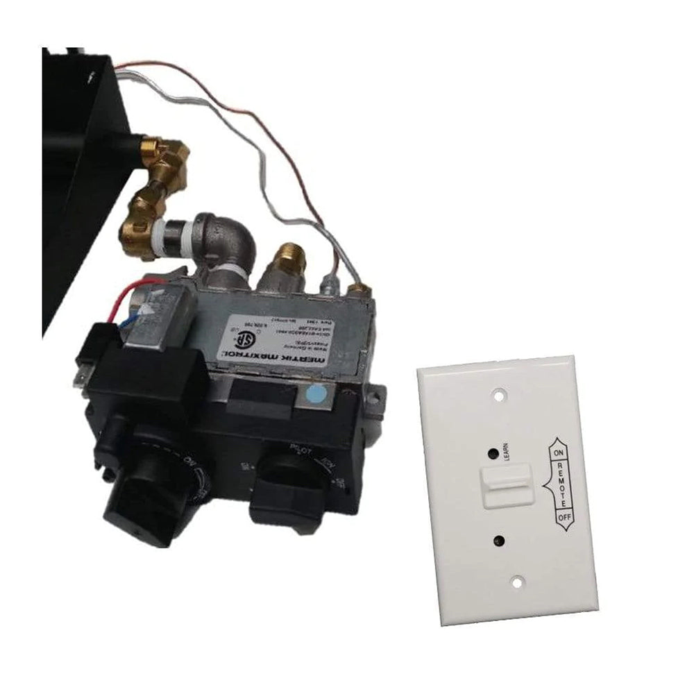 Variable flame valve kit with wall switch, black control module, brass fittings, wired connections