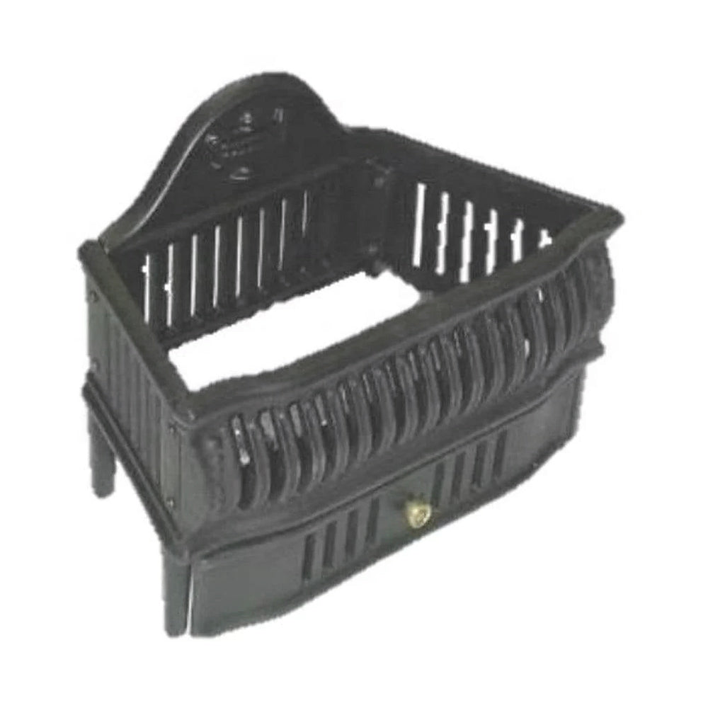 Olde world metal fire pit basket with slatted sides and front, black finish