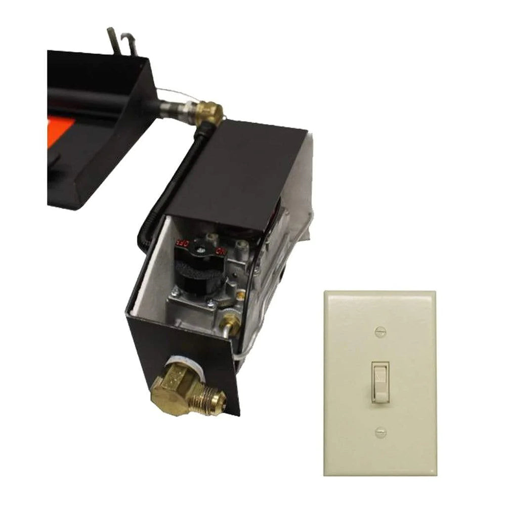 Gas safety pilot control valve with wall switch, black metal box with brass fittings