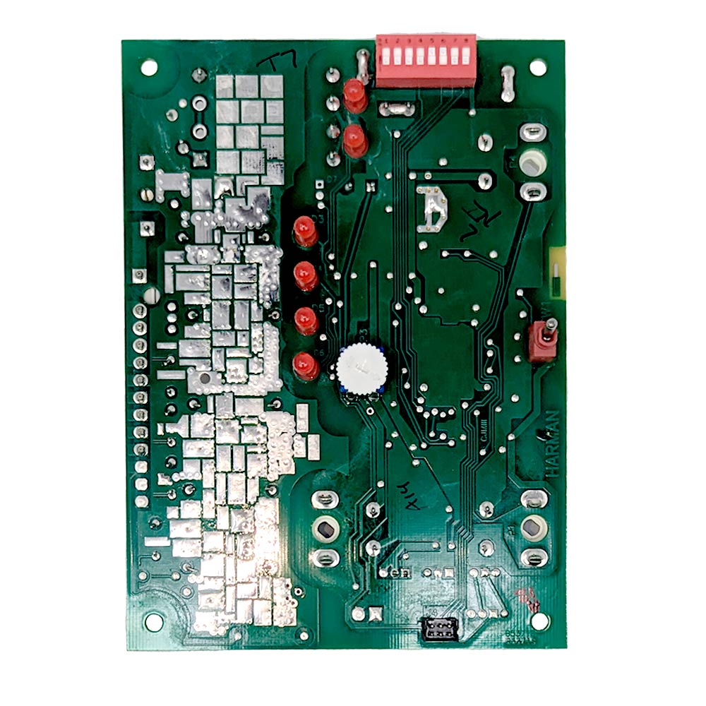Replacement four-output circuit board with green PCB, red headers, and mounted electronic components