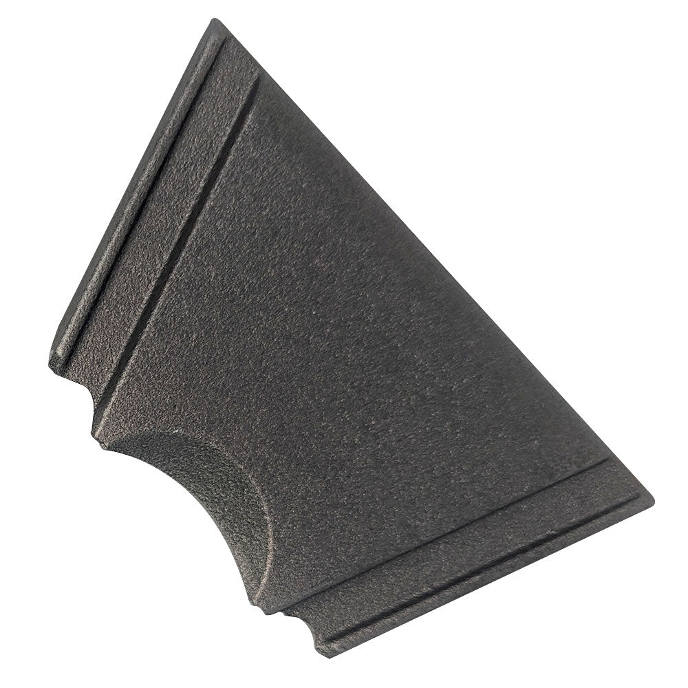 Replacement flame guide for hearth firebox, dark gray metal insert with curved cutout