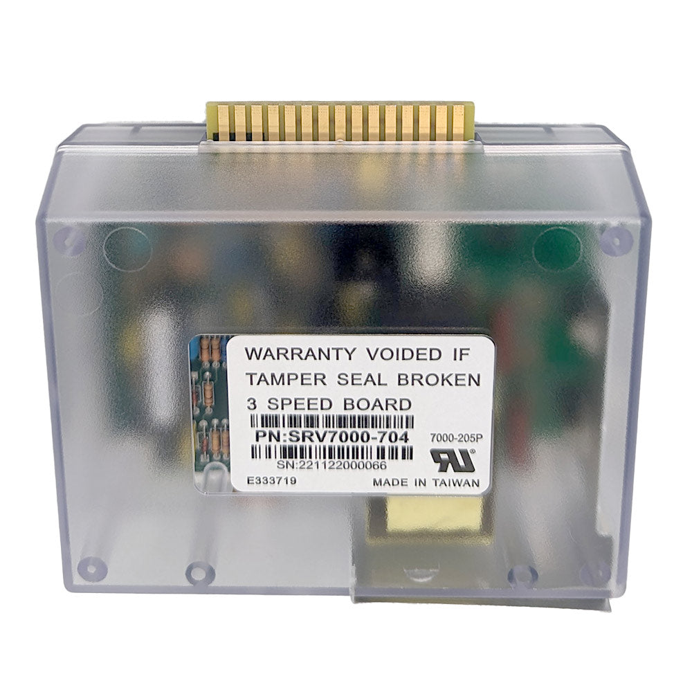 Three-speed replacement control board, clear housing with printed warranty label