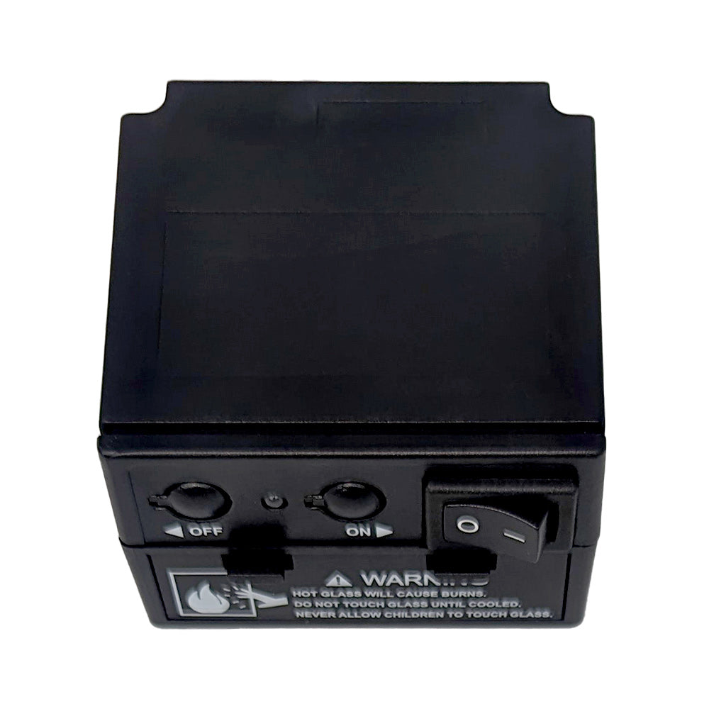 Black replacement command center module with rocker switches and warning label