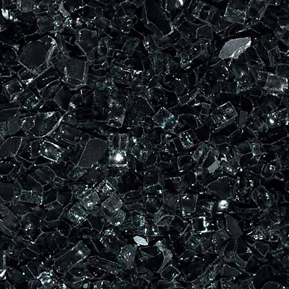 Black 1/4 inch decorative fire glass, crushed rock pieces for fire pit.