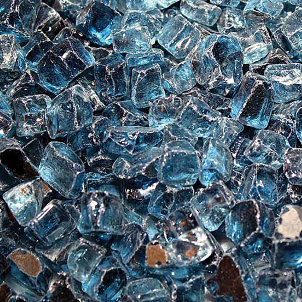 Decorative Pacific blue reflective fire glass chunks, small 1/4 inch pieces