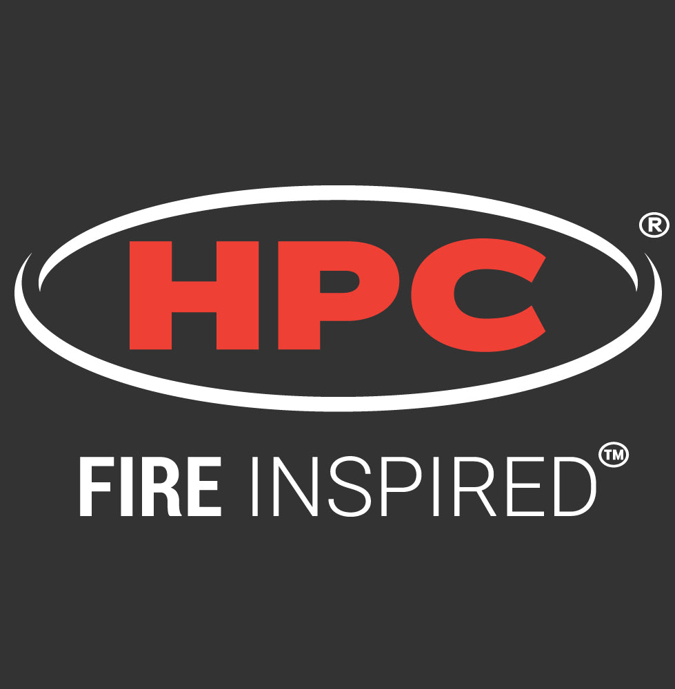 HPC Fire Inspired decorative glass sample kit logo with red HPC lettering and text