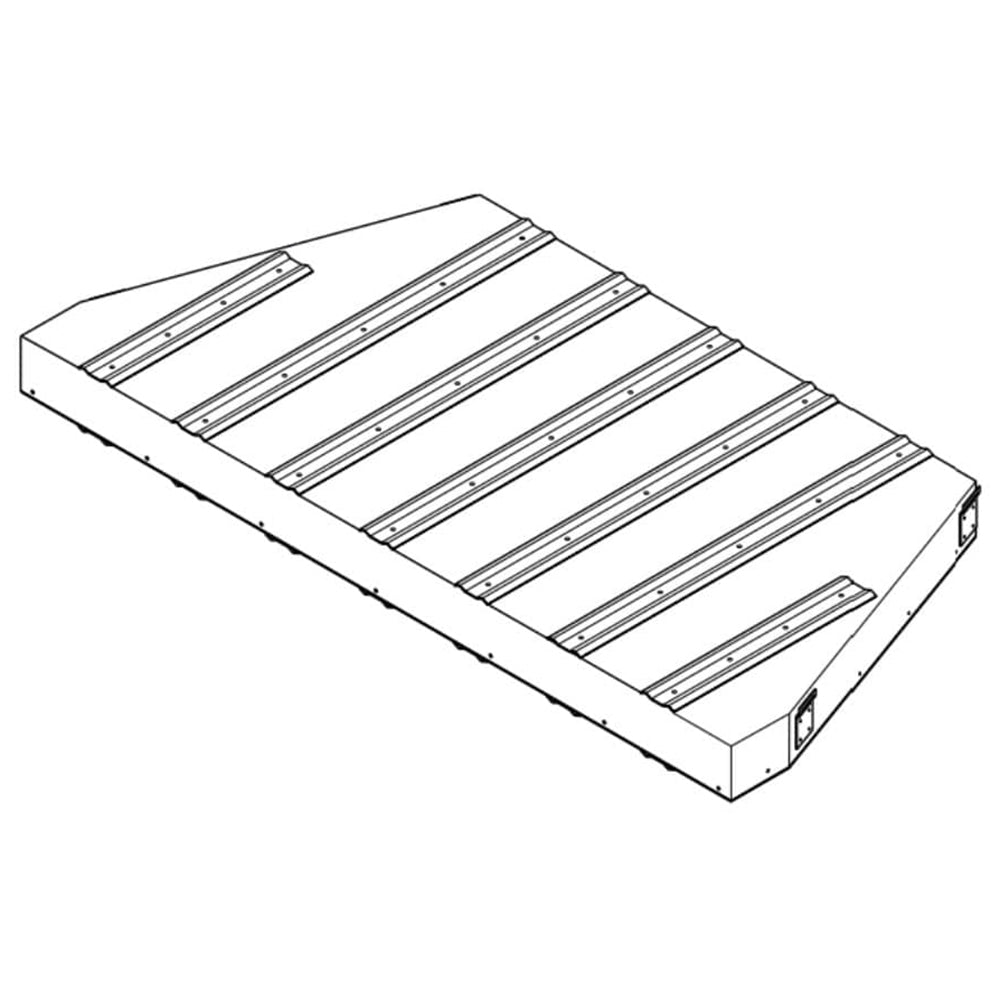 Combustible floor hearth spacer, 48-inch rectangular base with metal slat rails