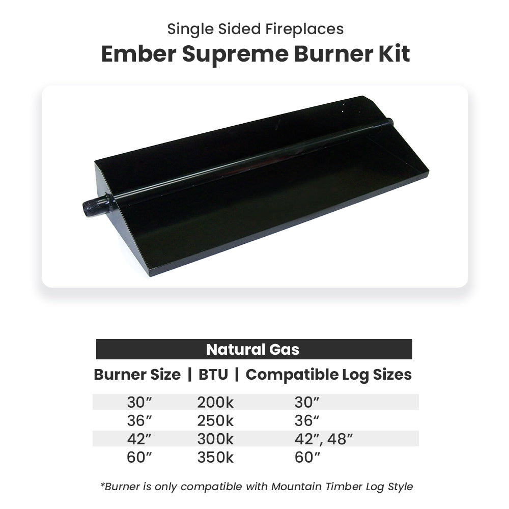 Ember Supreme burner kit tray for natural gas, black metal with fittings