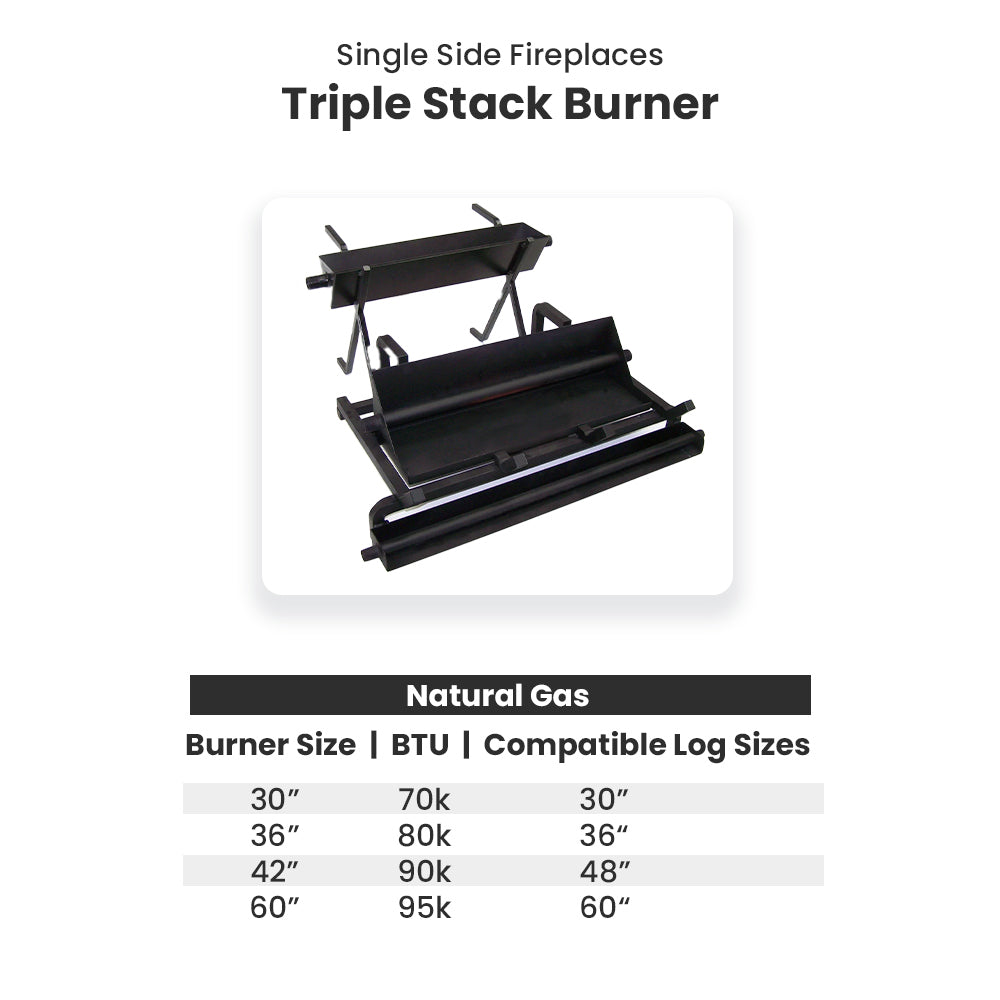 Triple stack burner kit with black steel grate and adjustable supports