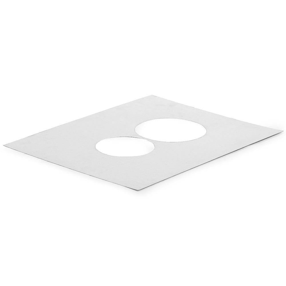 Block-off plate with two circular openings, light gray metal