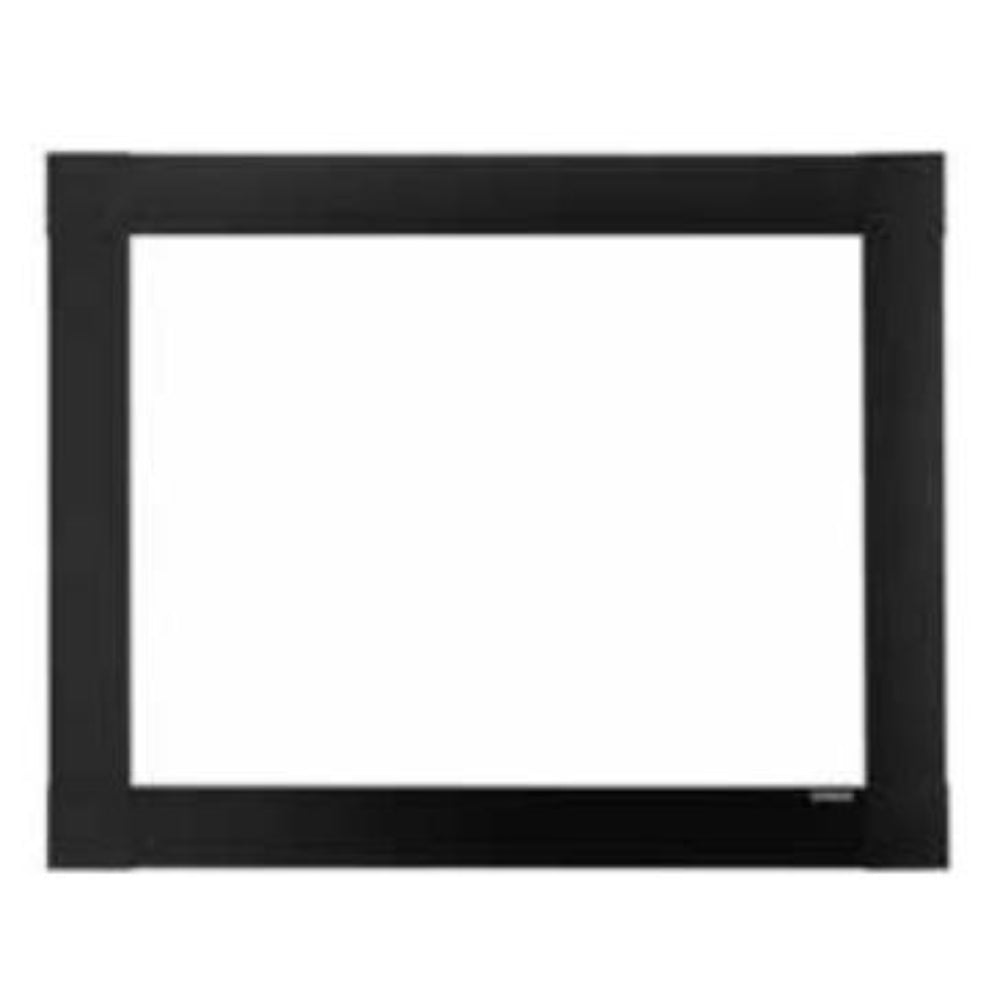 Contemporary fireplace front frame with rectangular open center, dark finish