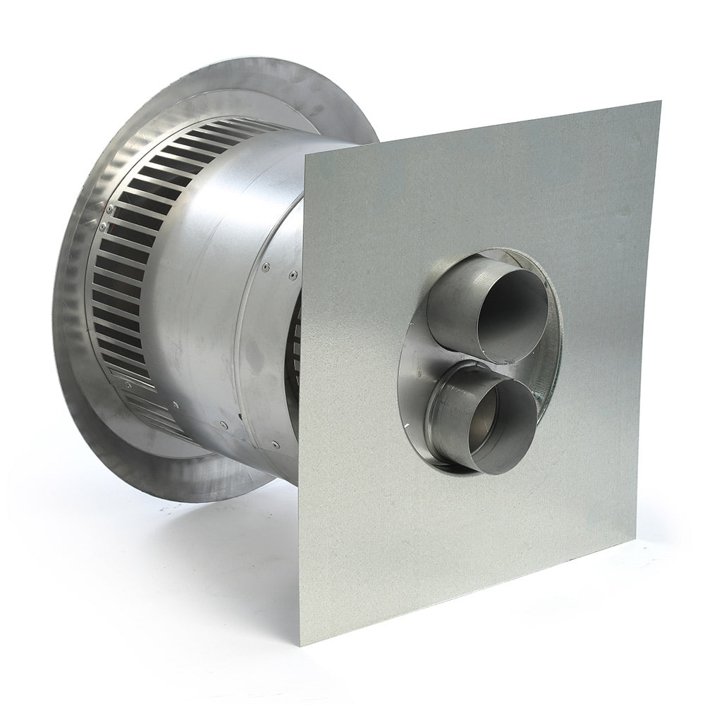 Stainless steel chimney vent termination with side intake ports on square mounting plate