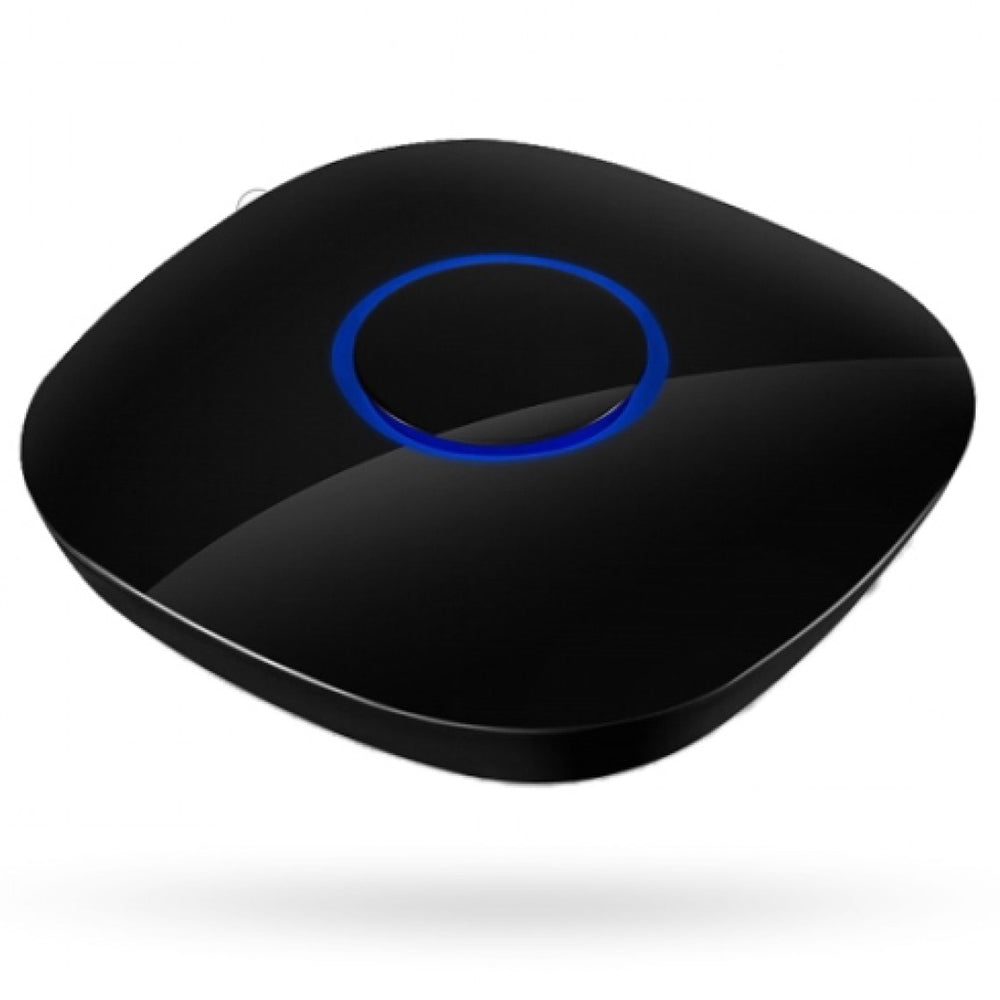 Smart home Bluetooth WiFi hub with glowing blue status ring on top