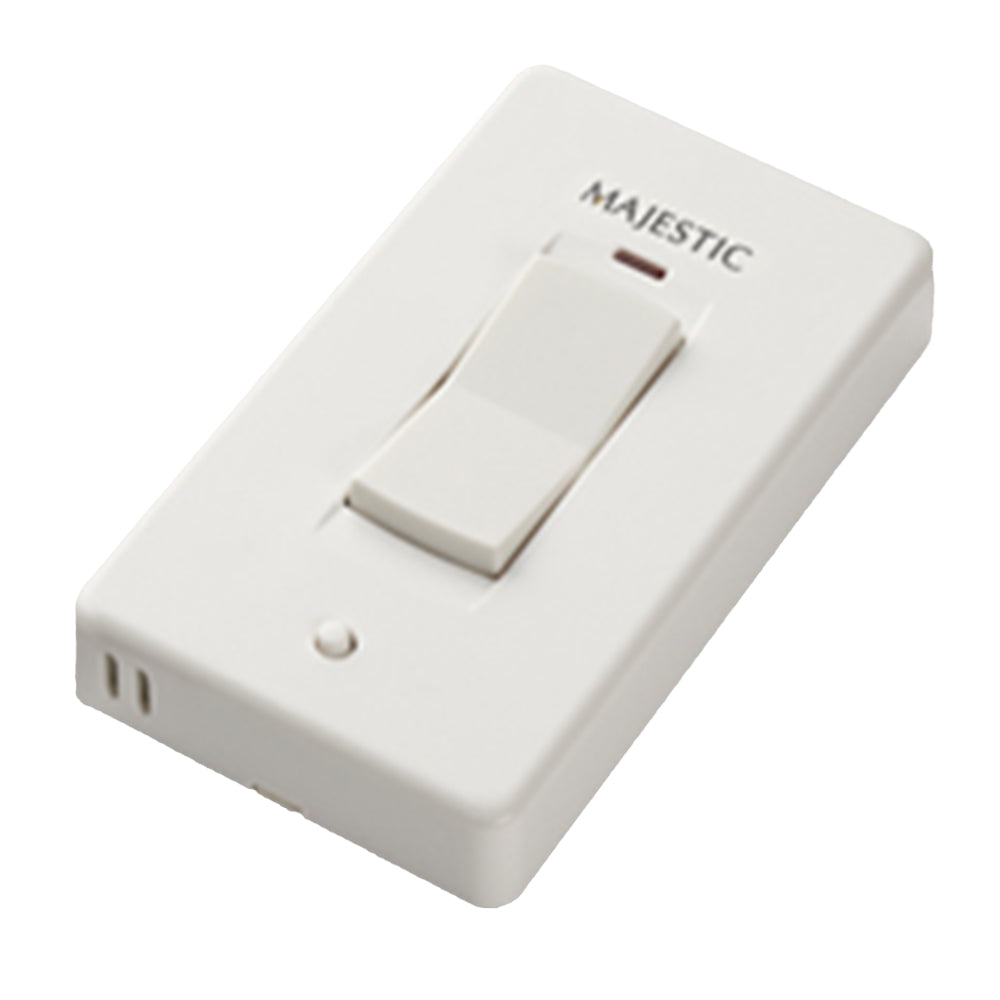 White wireless touch on/off wall switch with toggle and Majestic logo