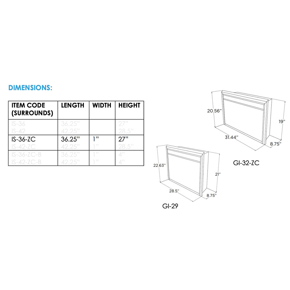 GreatCo IS-36-ZC 36-Inch Black Surround for 32-Inch Zero Clearance