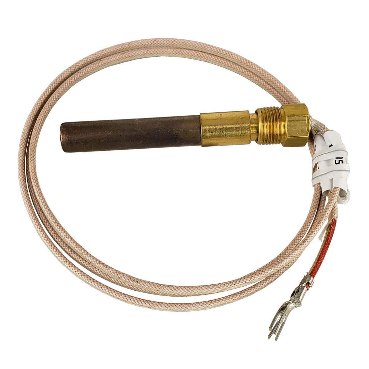 Rasmussen replacement thermocouple with braided cable, brass fittings, and fork terminals