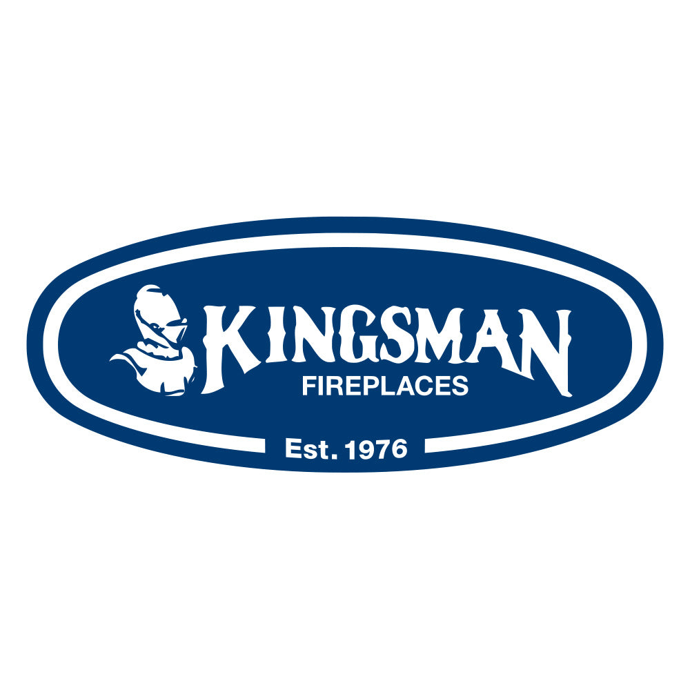 Kingsman Fireplaces logo oval emblem with lion and “Est. 1976” text
