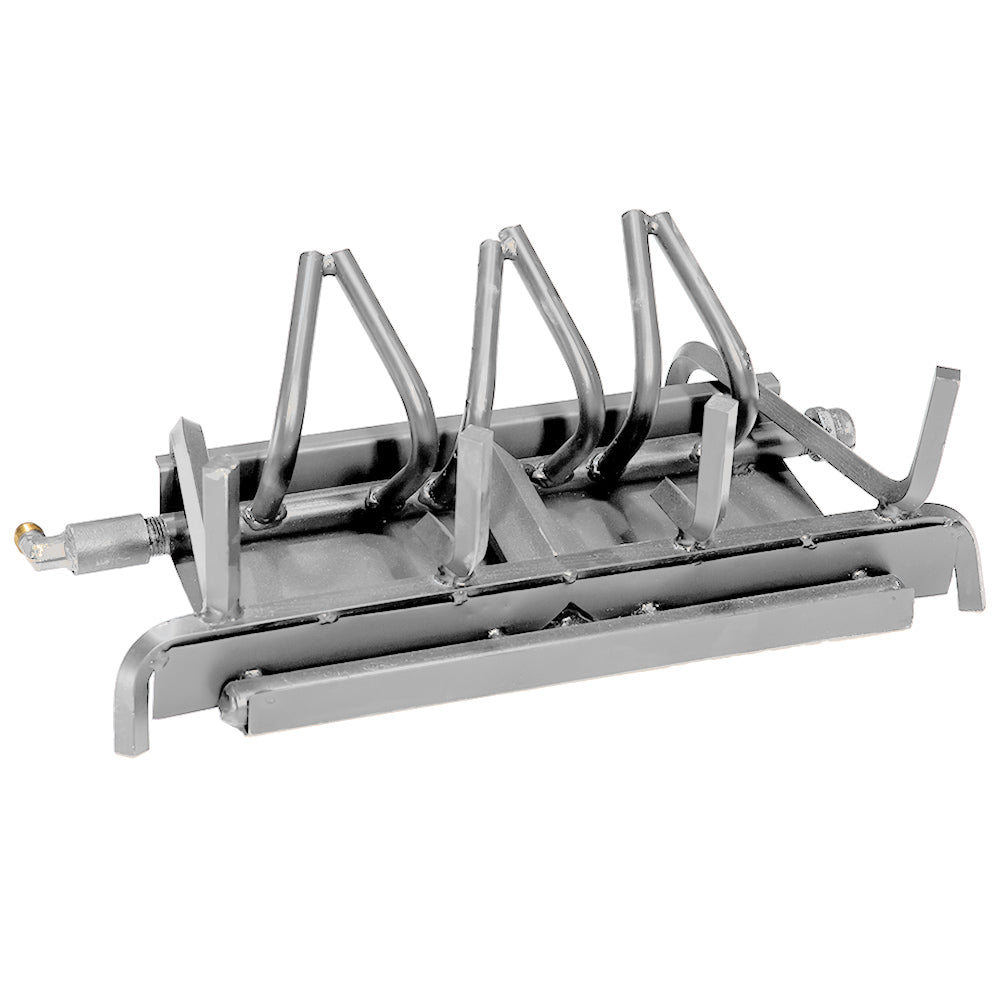 Stainless steel Kiva burner system with U-shaped tubes and gas inlet fitting