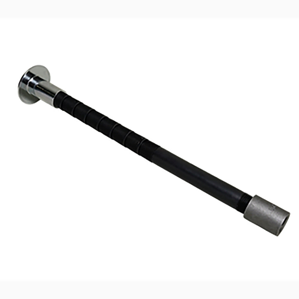 Black metal extension rod with ribbed grip and silver mounting end caps