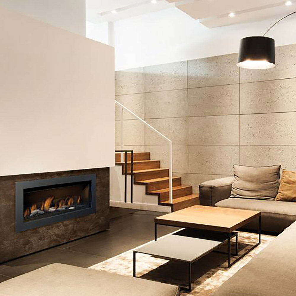Sierra Flame LAMEGO-45-LIGHT-EI 45-Inch Lamego Zero Clearance Built-In Linear Gas Fireplace with Electronic Ignition with Fireglass and Rock Media