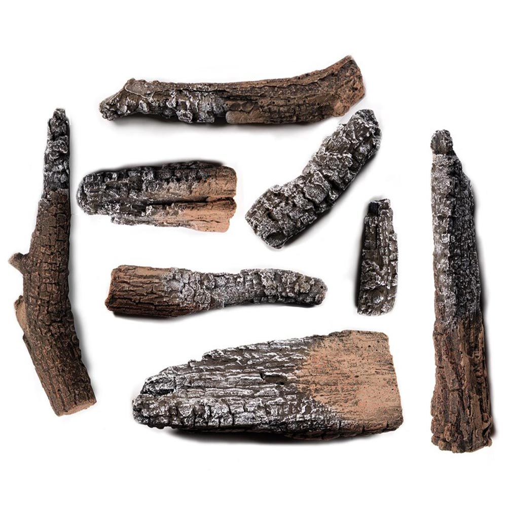 Faux vent-free gas log pieces, mixed sizes, textured dark brown