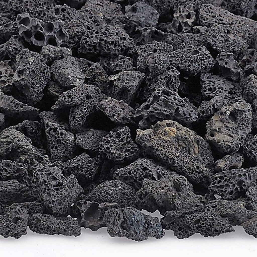 Black lava rock pieces with porous, bubble-like texture