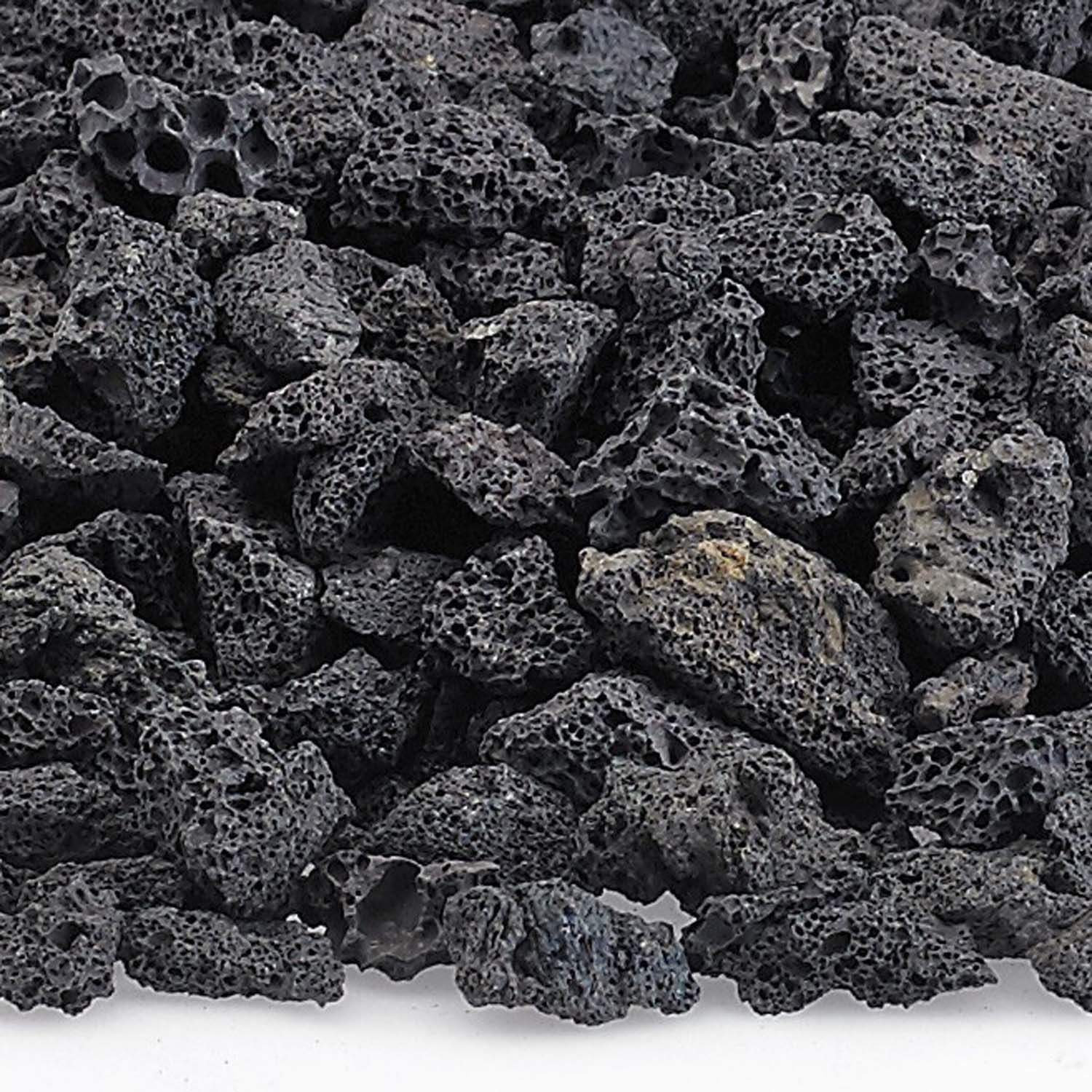 Black lava rock pieces with porous, bubble-like texture