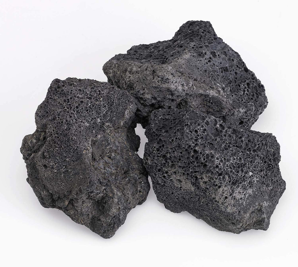 Black lava rock chunks, porous texture, 4-6 inch pieces