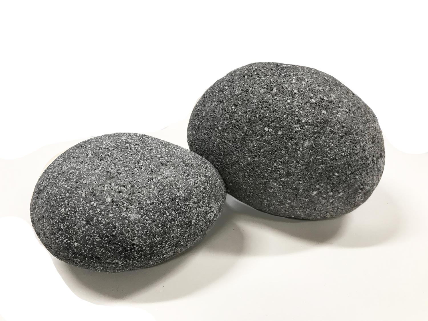 American Fire Glass gray lava stones, two large smooth oval rocks