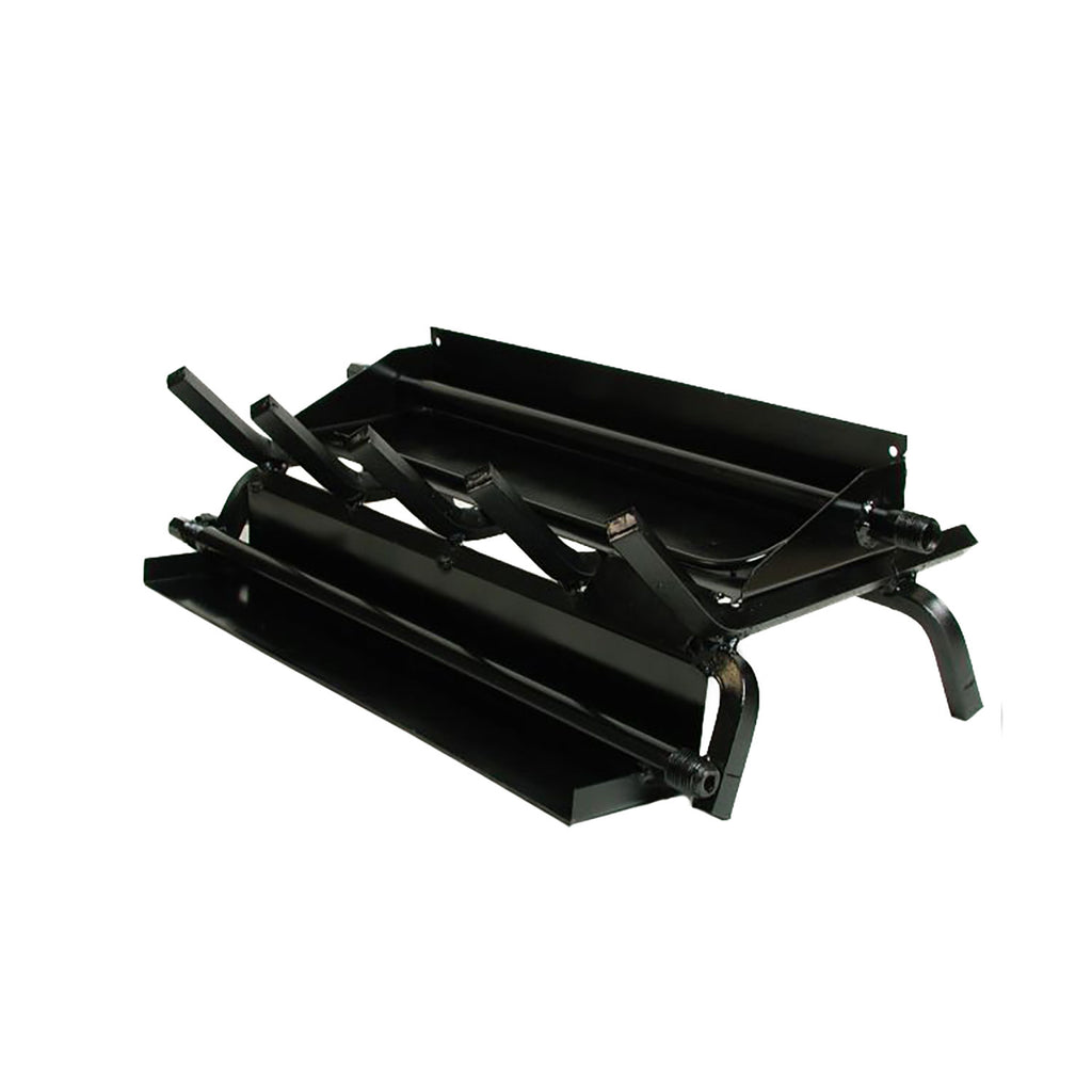 Black metal fireplace log grate assembly with angled log support bars
