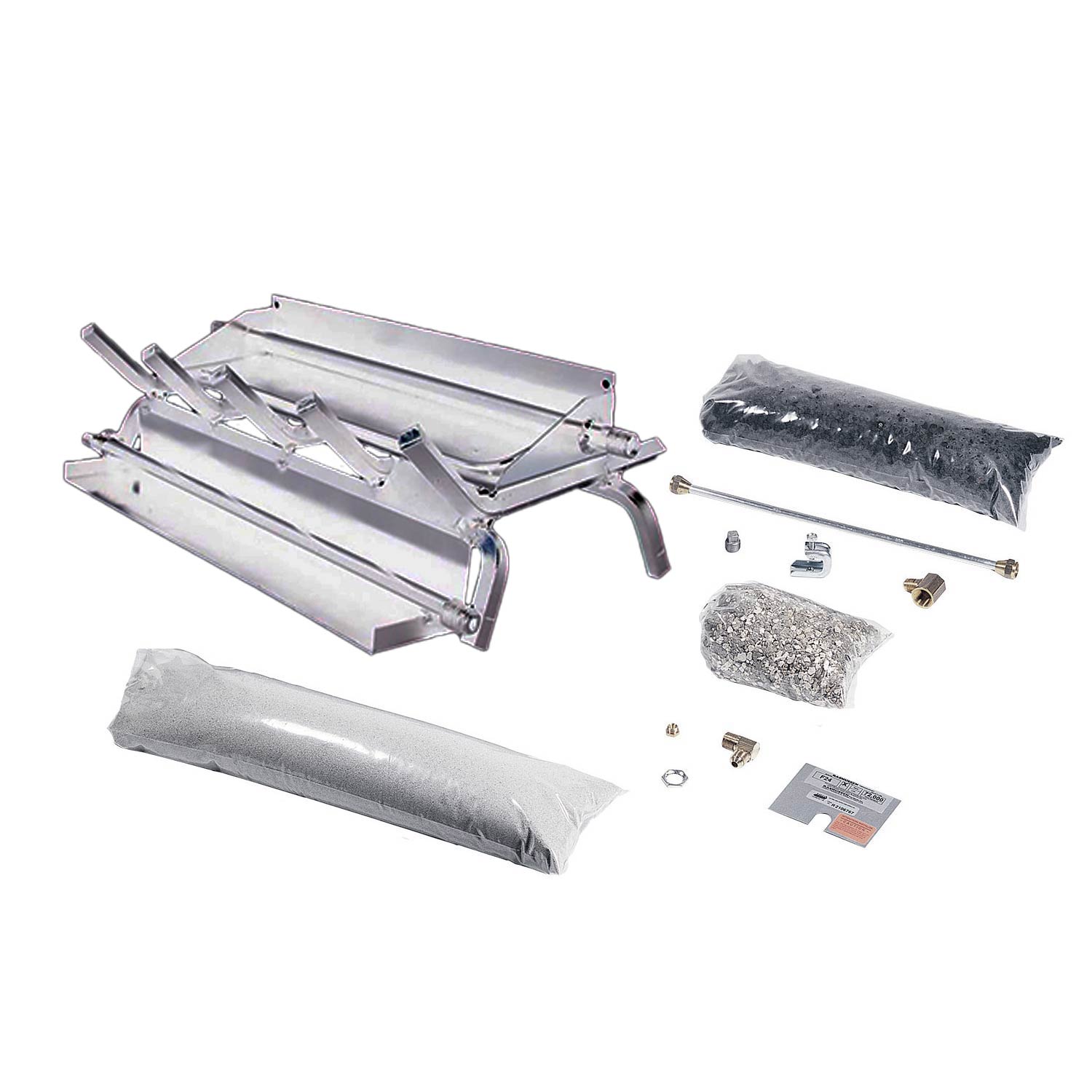 Stainless steel multi-burner and grate kit with burner frame, grates, and hardware