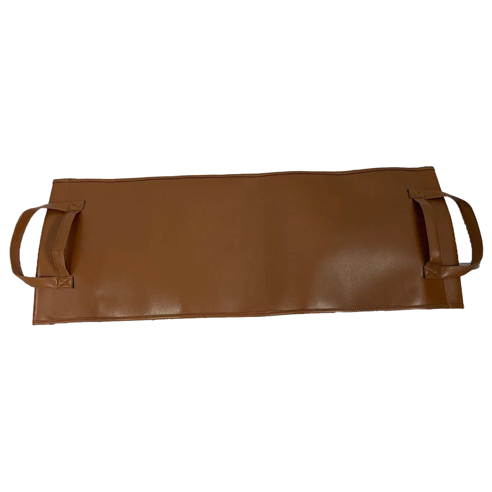 Brown canvas log carrier with side handles, rectangular 36x13.25 in