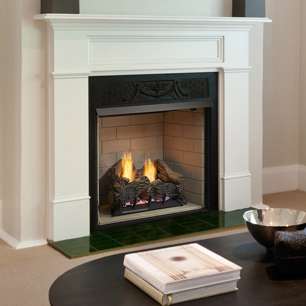 Monessen LCUF36CR-C Lo-Rider 36-Inch Circulating Brick Vent-Free Firebox with Gas Log Set