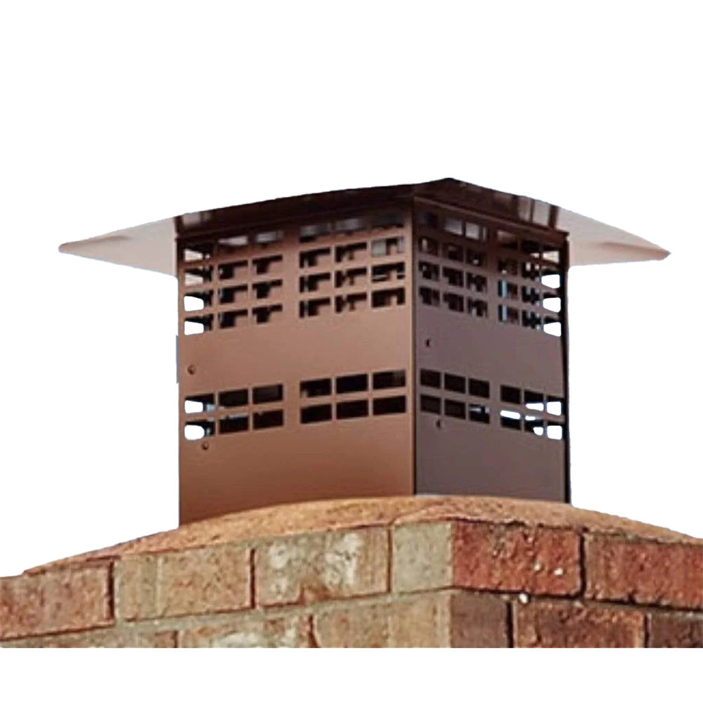 Copper direct vent termination cap with vented top for masonry chimney installation