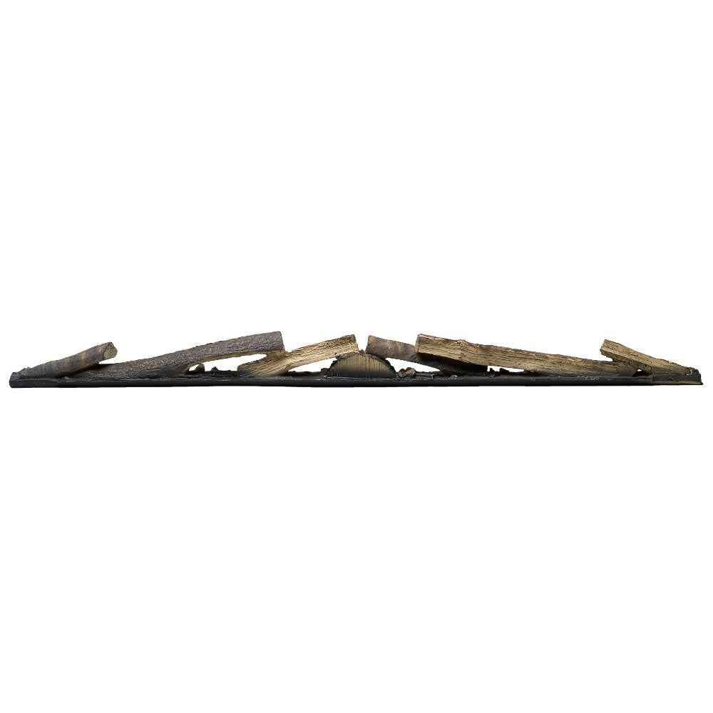 Faux wood logset with linear dark base and molded log pieces, brown and gray