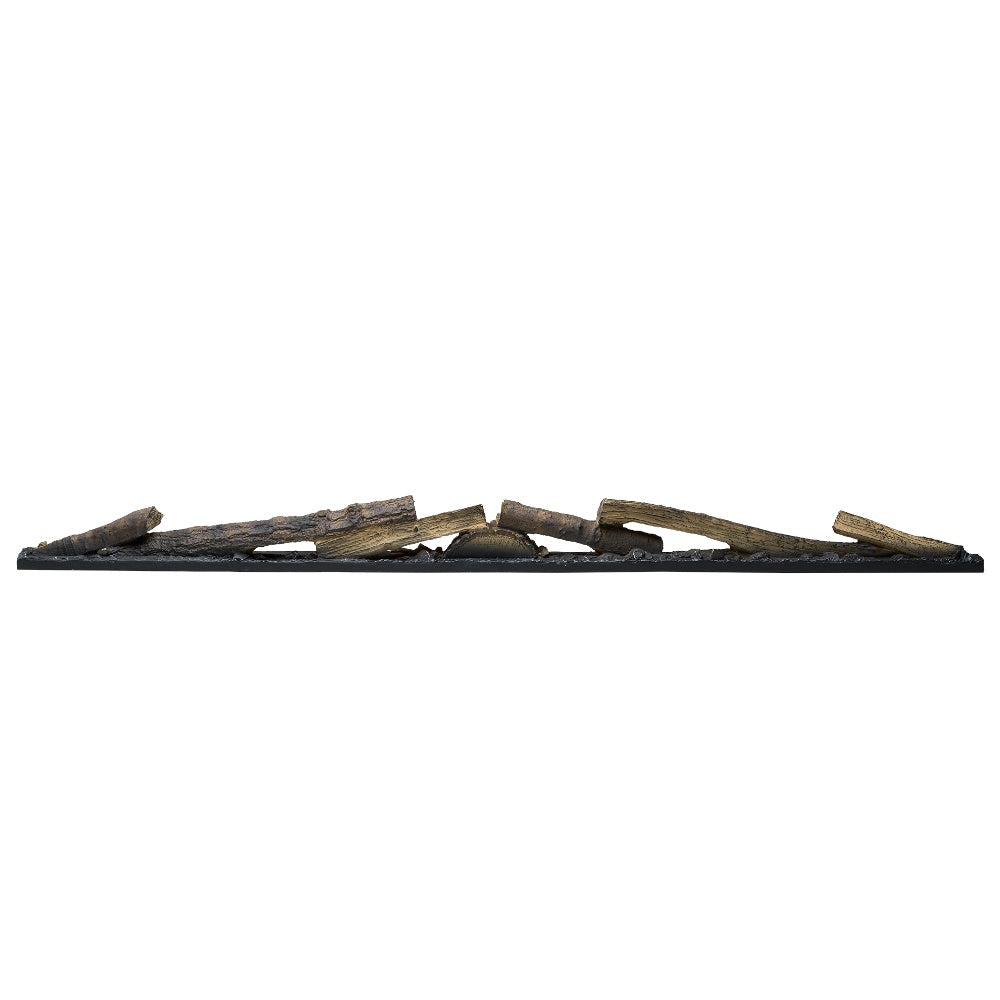 Faux wood logset with dark strip base and scattered molded logs, mix brown and gray