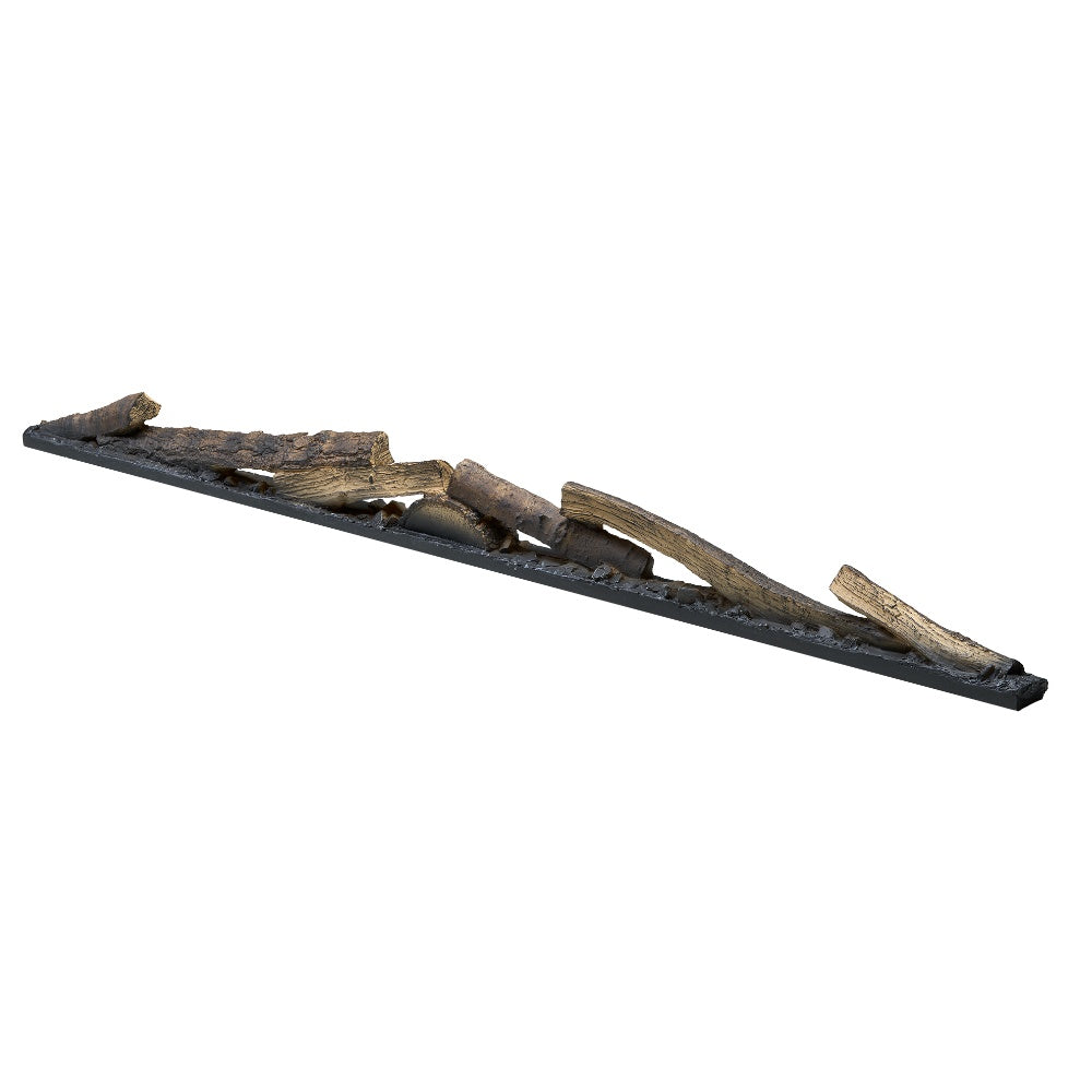 Linear molded logset with dark base and faux wood log sections, brown and gray