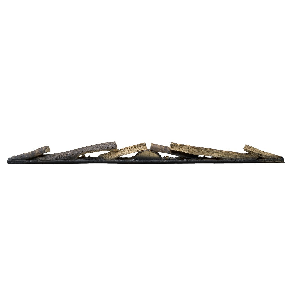Dimplex faux logset with dark base and scattered faux wood logs, straight view