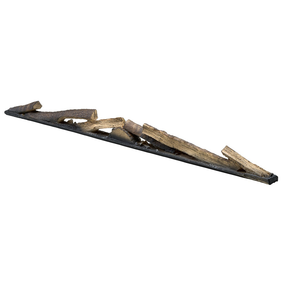 Dimplex faux logset with dark base and faux wood logs, diagonal side angle