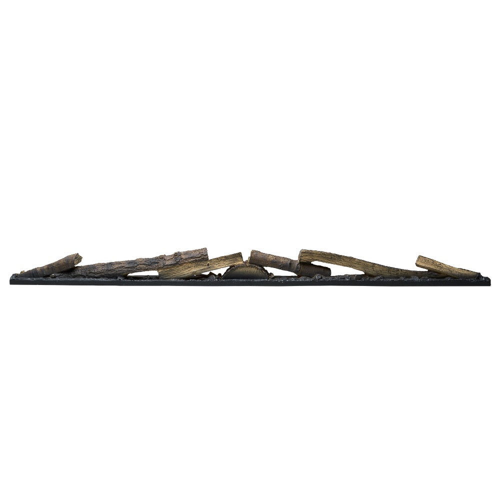 Dimplex faux logset with dark base and faux wood logs, wide top view