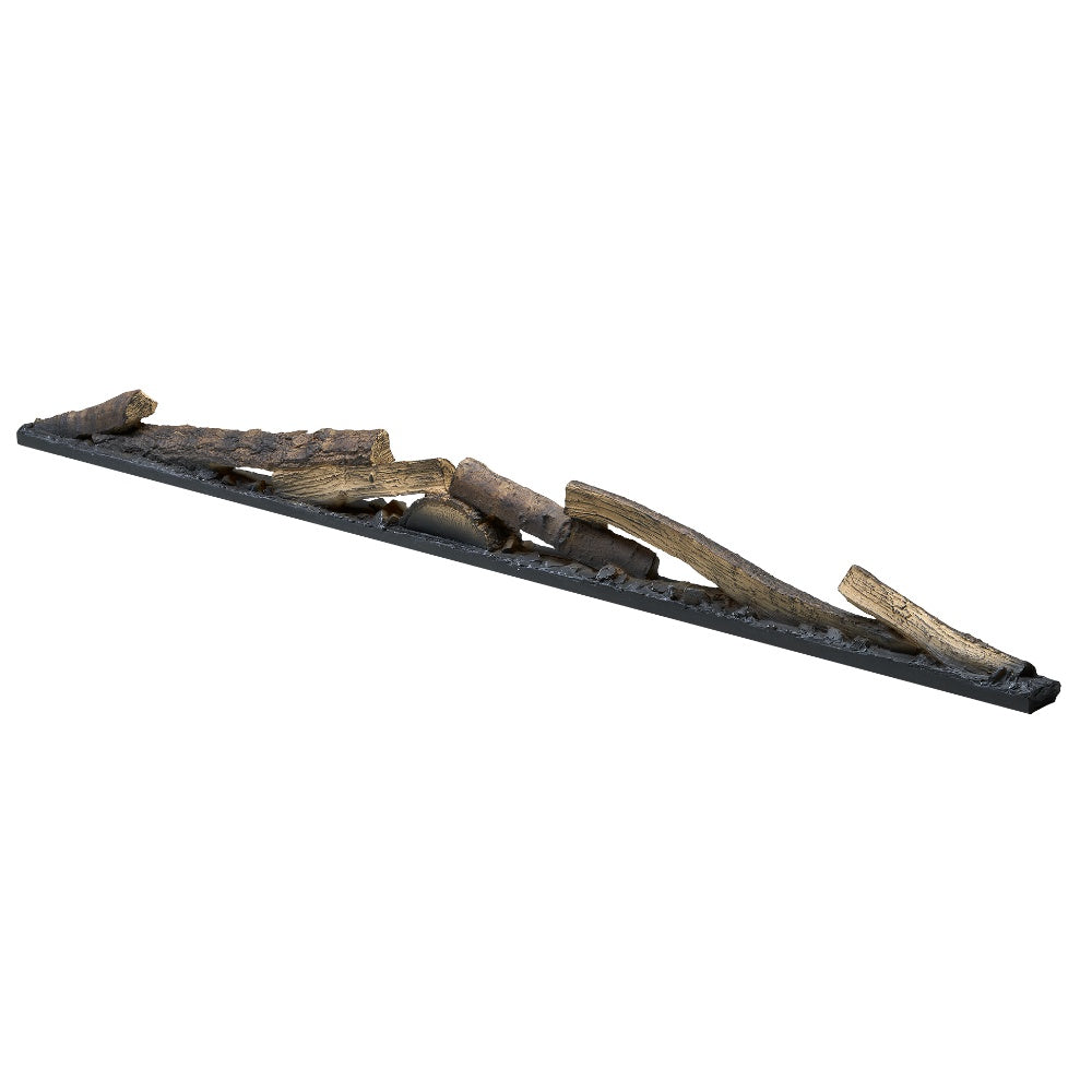 Dimplex faux logset with dark base and faux wood logs, diagonal angled view