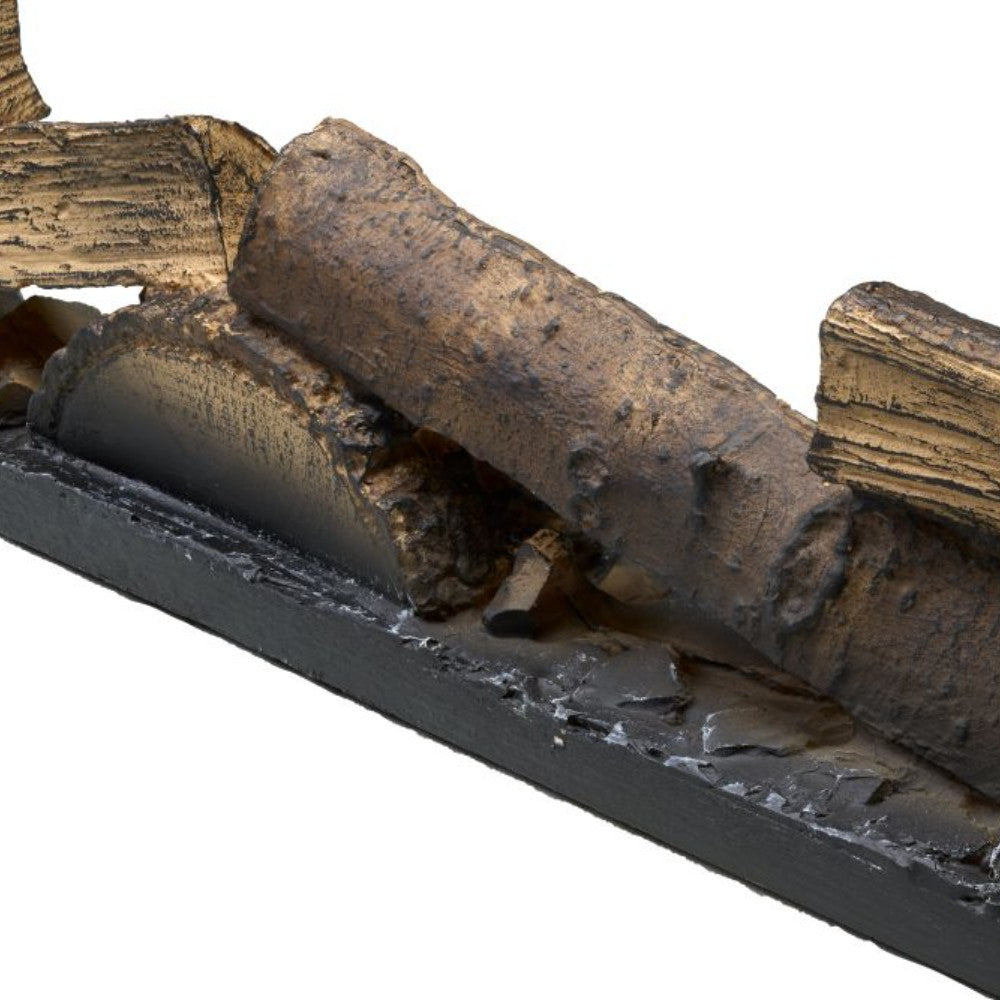 Dimplex faux logset close-up of faux logs on a dark molded base
