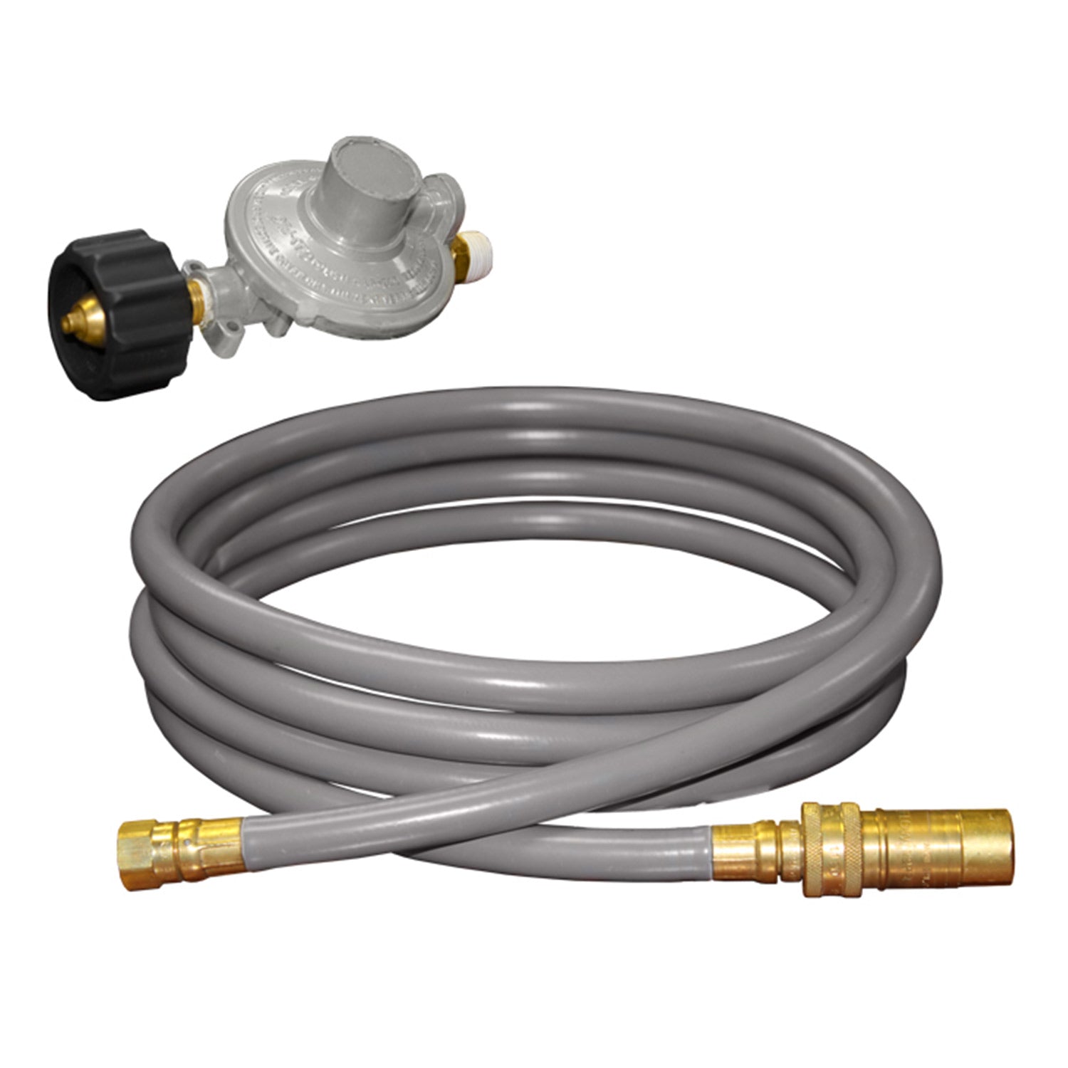 Propane quick disconnect kit with grey 12-ft hose and brass connectors