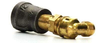 Propane conversion kit adapter fitting with brass valve and black hose end