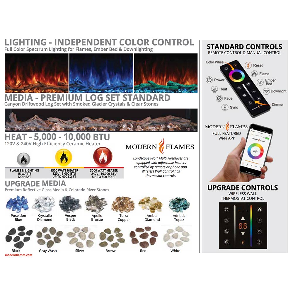 Modern Flames Landscape Pro Multi 120-Inch Three-Sided Built-In Electric Fireplace